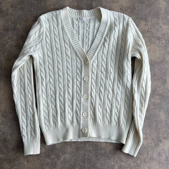 J. Galt Sweaters - John Galt Cardigan Sweater Women's Size M Ivory Wool Blend Cable Knit